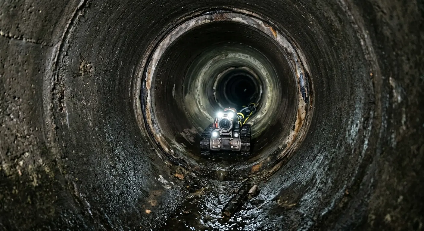 Robotic sewer camera inspecting pipe interior for Sewer Line Cleaning in Texas